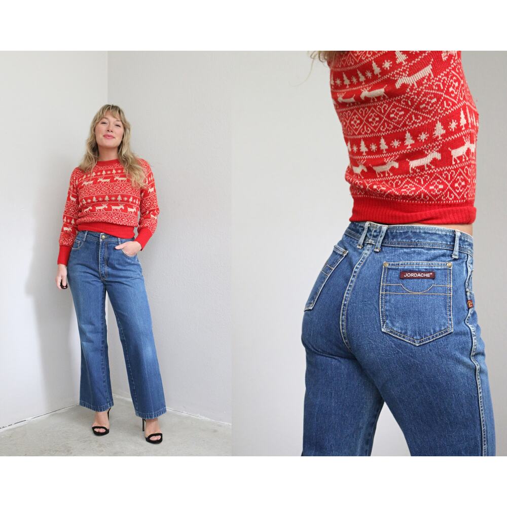 1970's Vintage Jordache Flare Dark Wash Leg Jeans ~ Women's SM MD ~ 30" 31" 32"